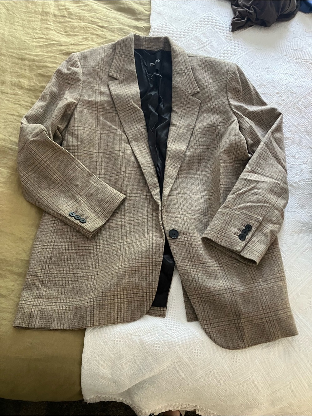 Madewell Tan Plaid Single-Button Blazer